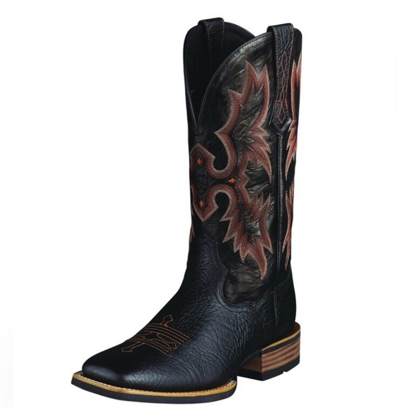 Ariat Black Leather Tombstone Western Cowboy Boots with Embroidered Design 10.5 - Picture 3 of 15
